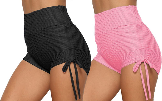 Butt Lifting Yoga Shorts for Women Tummy Control Leggings Textured Ruched Running Shorts